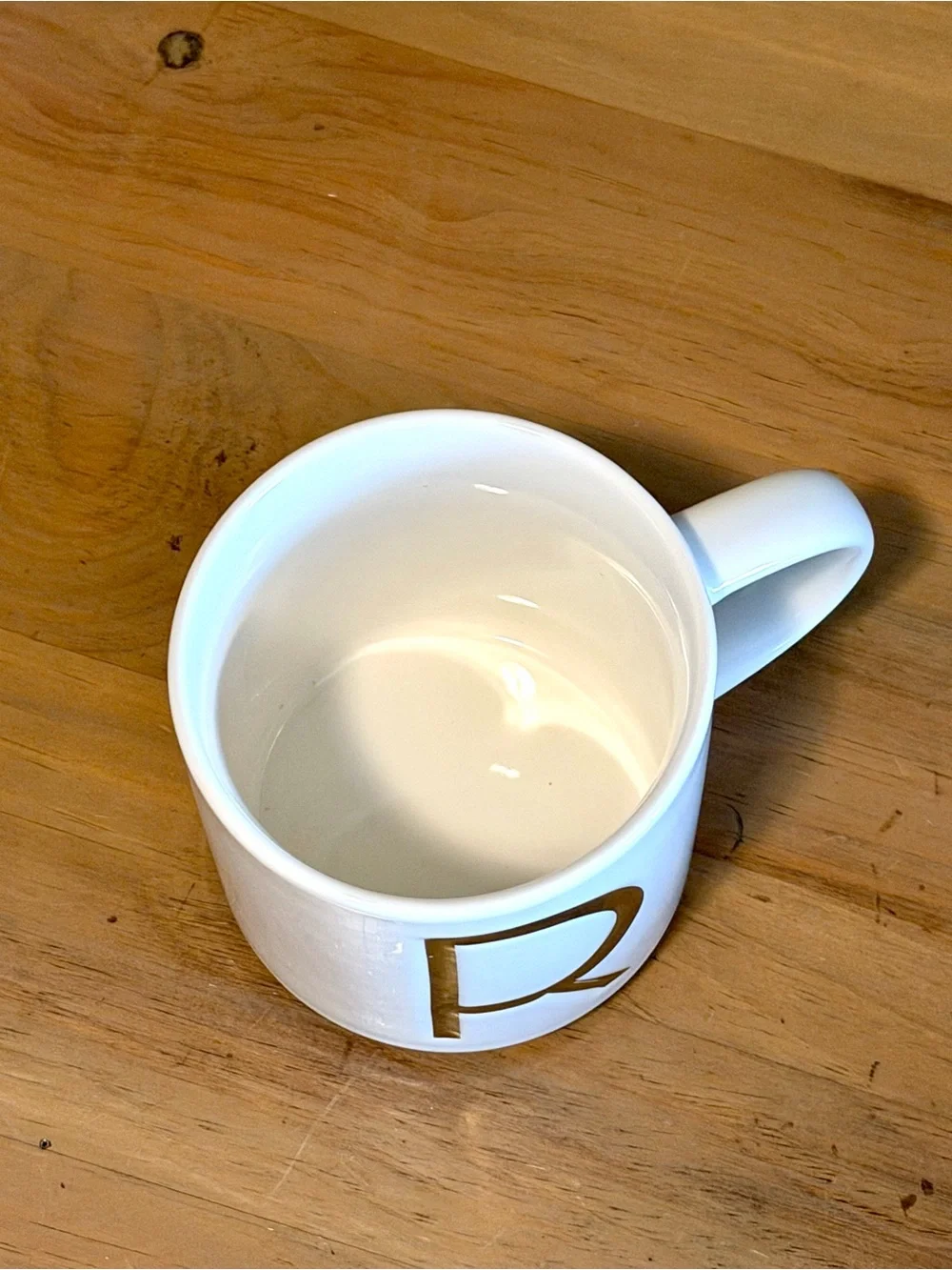 Williams Sonoma White Ceramic Mug with Gold 'R' Monogram